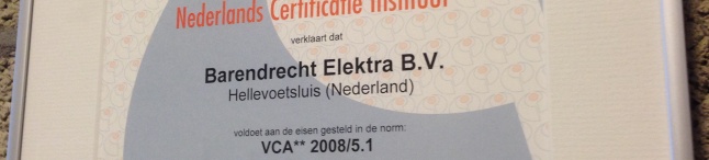 Barendrecht-Elektra b.v. behaald VCA**-bedrijfscertificaat!